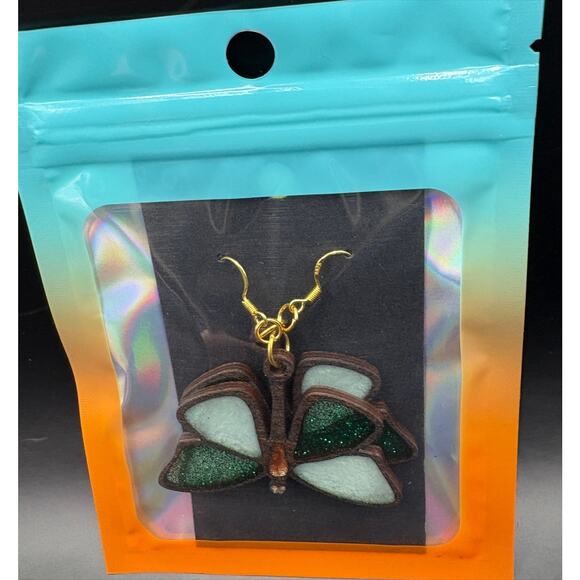 Butterfly Earrings By Registered Cherokee Artist Eric Walters - Wood & Resin - Picture 1 of 4